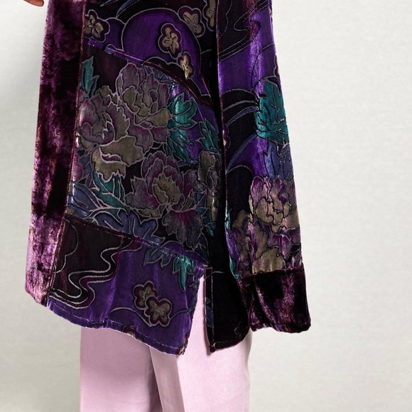 Vintage Chico's Design Silk Velvet Purple Floral W - Picture 8 of 9